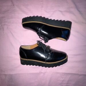 Black Flat Platform Oxford Loafers